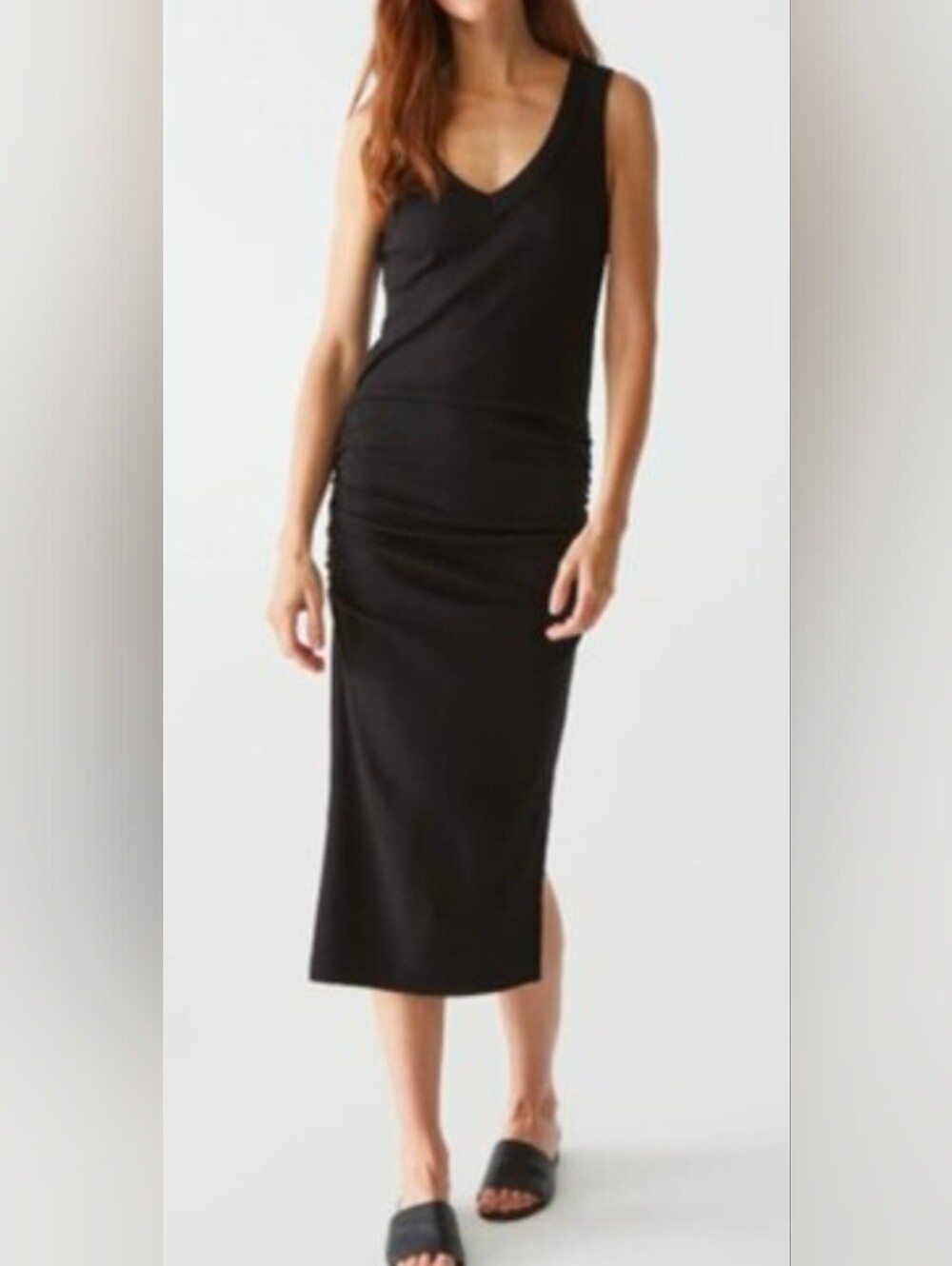 NWT Michael Stars Black Ruched Midi Dress Womens Size Small - Picture 1 of 12